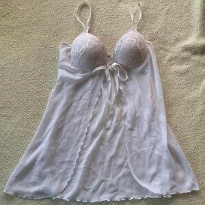 Marisa White Chiffon Mesh Open Front Babydoll Lingerie Top Size L